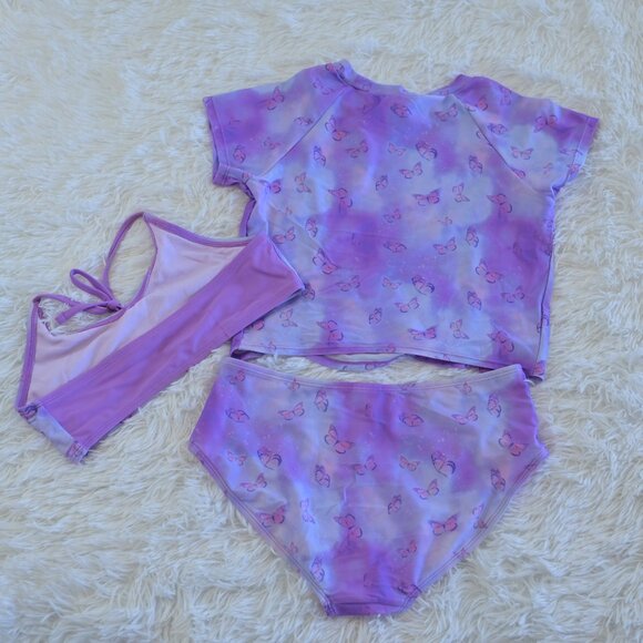 Art Class Girls Three Piece Bathing Suit Purple W/ Flower Size XL 14 - Picture 4 of 4
